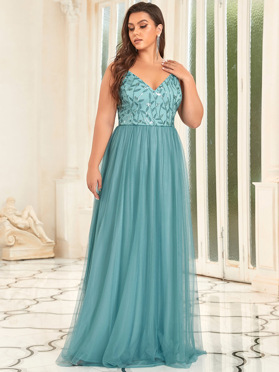 Color=Light teal | Plus Size Adorable A Line Floor Length Wholesale Dress-Light teal 37