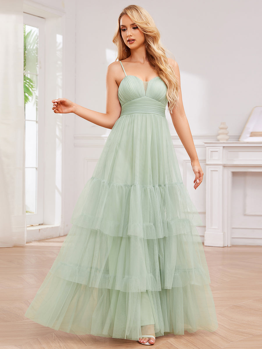 Color=Mint Green | Romantic Spaghetti Straps Sweetheart Neckline See-Through A-Line Layered Tulle Dress-Mint Green 24