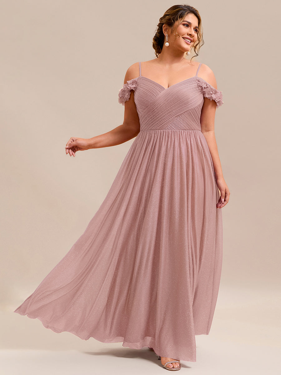 Color=Pink | One Stop Shop Glitter V-Neck Sleeveless A-Line Floor Length Evening Dresses-Pink 6