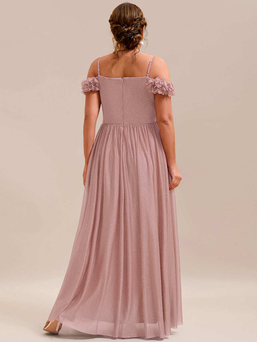 Color=Pink | One Stop Shop Glitter V-Neck Sleeveless A-Line Floor Length Evening Dresses-Pink 7