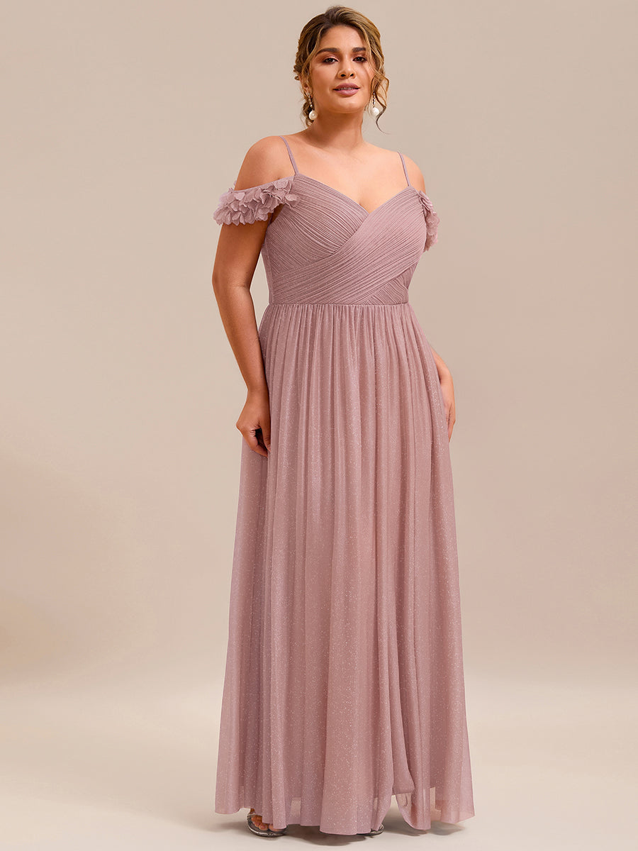 Color=Pink | One Stop Shop Glitter V-Neck Sleeveless A-Line Floor Length Evening Dresses-Pink 9