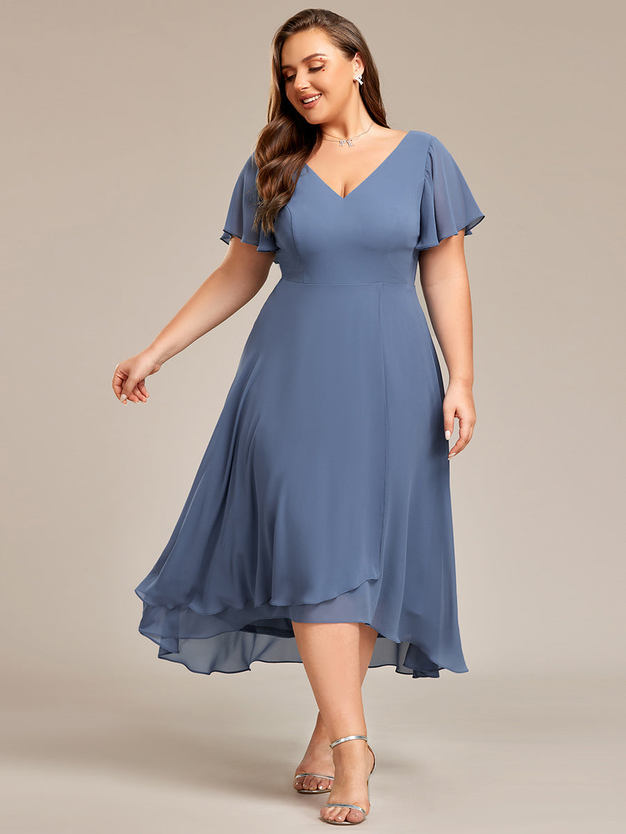 Plus Size V-Neck High Low CHiffon Ruffles Wholesale Evening Dresses