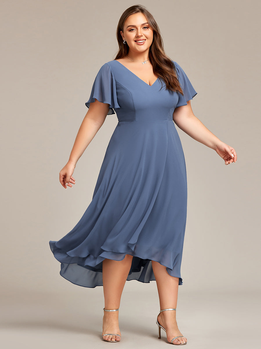 Plus Size V-Neck High Low CHiffon Ruffles Wholesale Evening Dresses