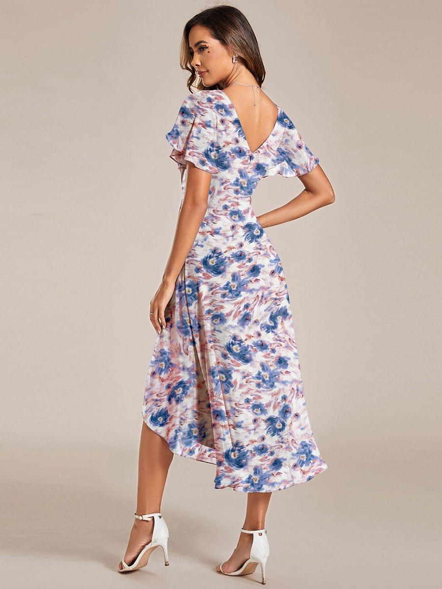 ever FAYE|Floral V Neck High-Low Short Sleeve Wedding Guest Dress #color_Azure Bream