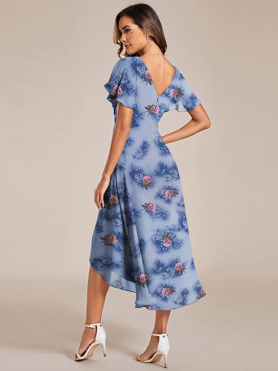 ever FAYE|Floral V Neck High-Low Short Sleeve Wedding Guest Dress #color_Dusty Peony