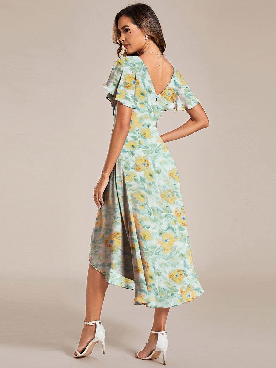 ever FAYE|Floral V Neck High-Low Short Sleeve Wedding Guest Dress #color_Sunlit Fern