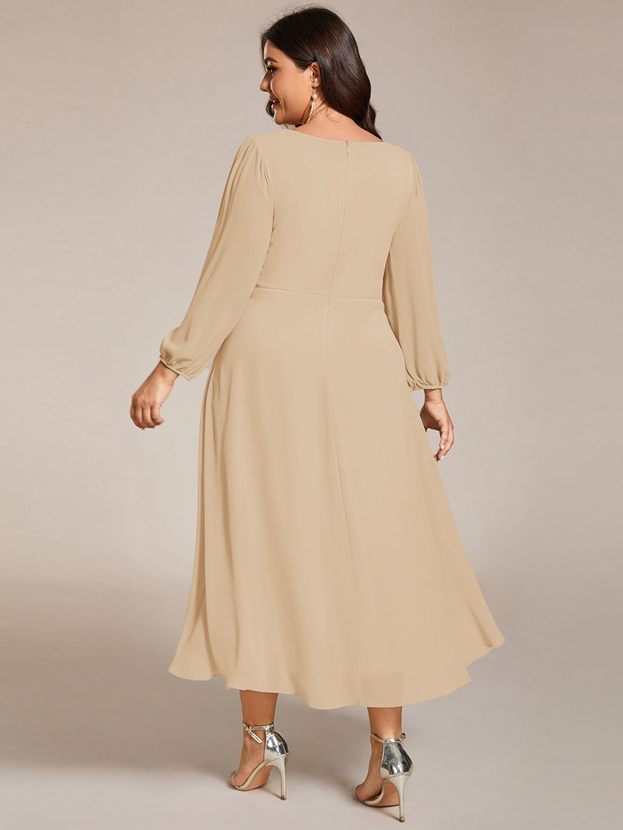 Plus Size Knee-Length Homecoming Cocktail Dresses With Long Sleeves