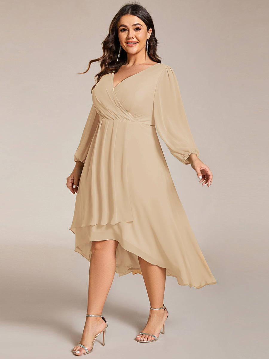 Plus Size Knee-Length Homecoming Cocktail Dresses With Long Sleeves
