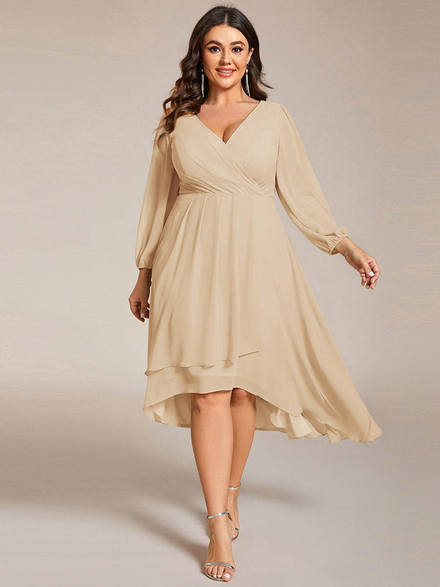 Plus Size Knee-Length Homecoming Cocktail Dresses With Long Sleeves