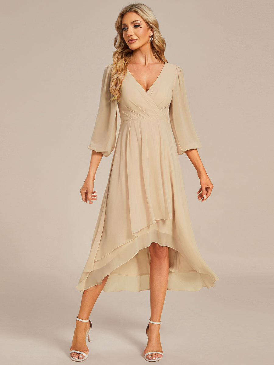 Long Sleeves Pleated Ruffles Chiffon Wholesale Wedding Guest Dresses