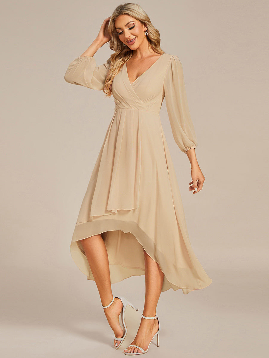 Long Sleeves Pleated Ruffles Chiffon Wholesale Wedding Guest Dresses