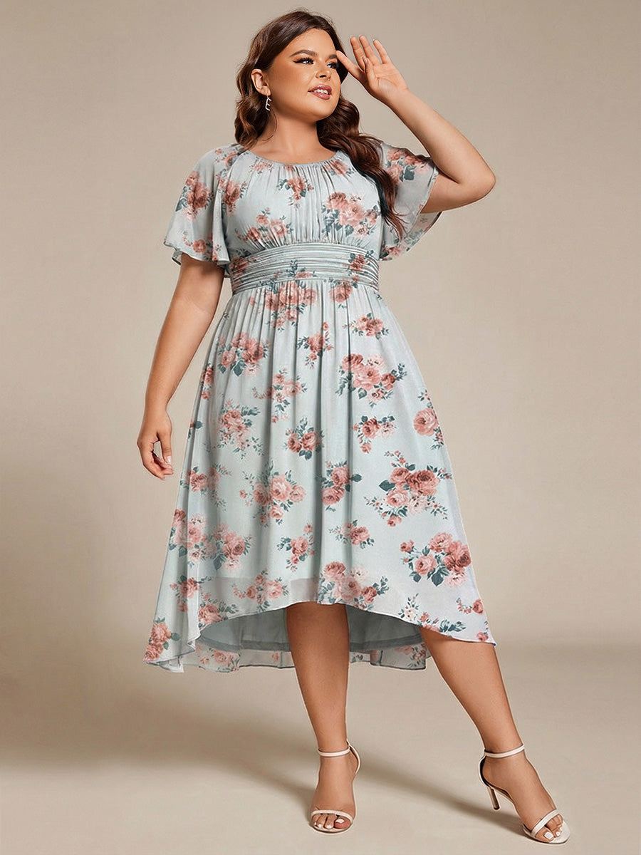 Color=Amber Bloom | Factory Design Short Sleeve Ruffle Pleated Round Neck A-Line High-Low Wedding Guest Dresses-Amber Bloom 10