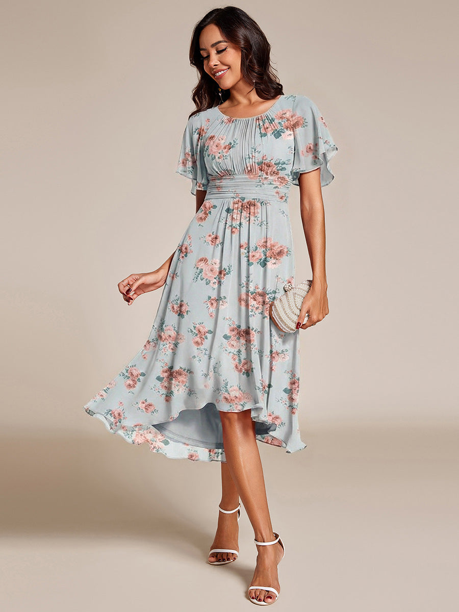 Color=Amber Bloom | Factory Design Short Sleeve Ruffle Pleated Round Neck A-Line High-Low Wedding Guest Dresses-Amber Bloom 5