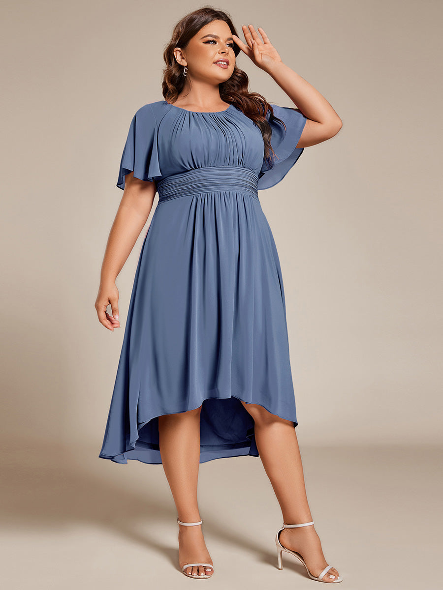 Color=Dusty Blue | B2B-Exclusive Short Sleeve Ruffle A-Line High-Low Round Neck Wedding Guest Dresses-Dusty Blue 10