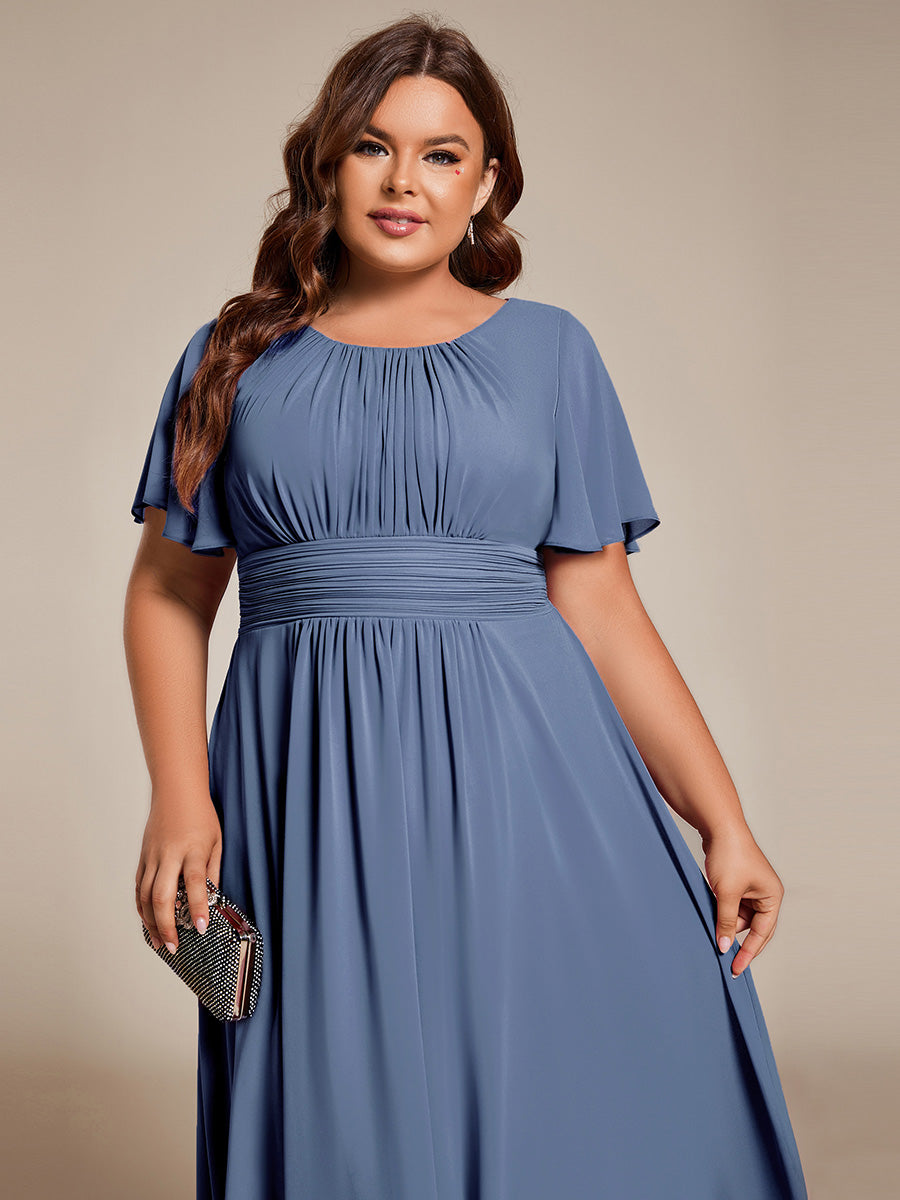 Color=Dusty Blue | B2B-Exclusive Short Sleeve Ruffle A-Line High-Low Round Neck Wedding Guest Dresses-Dusty Blue 8