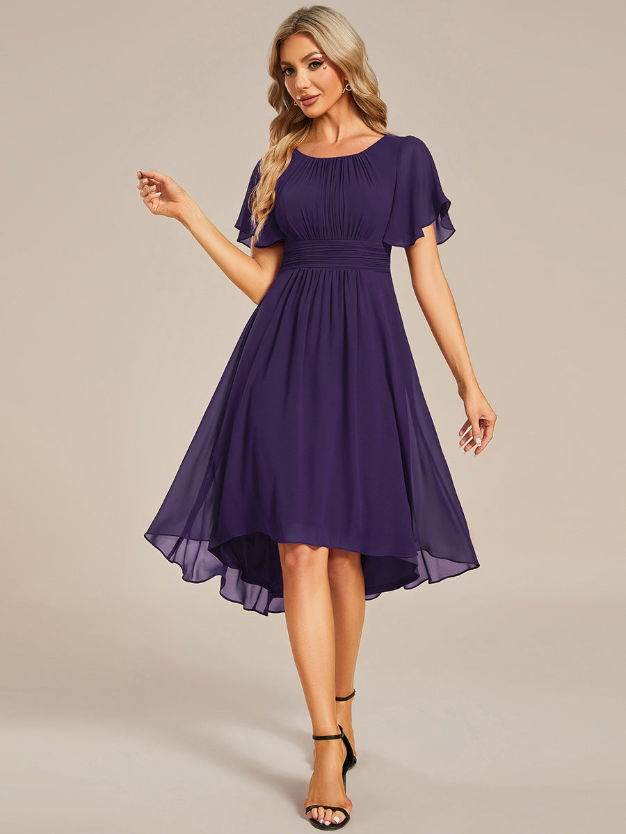 Color=Dark Purple | B2B-Exclusive Short Sleeve Ruffle A-Line High-Low Round Neck Wedding Guest Dresses-Dark Purple 11