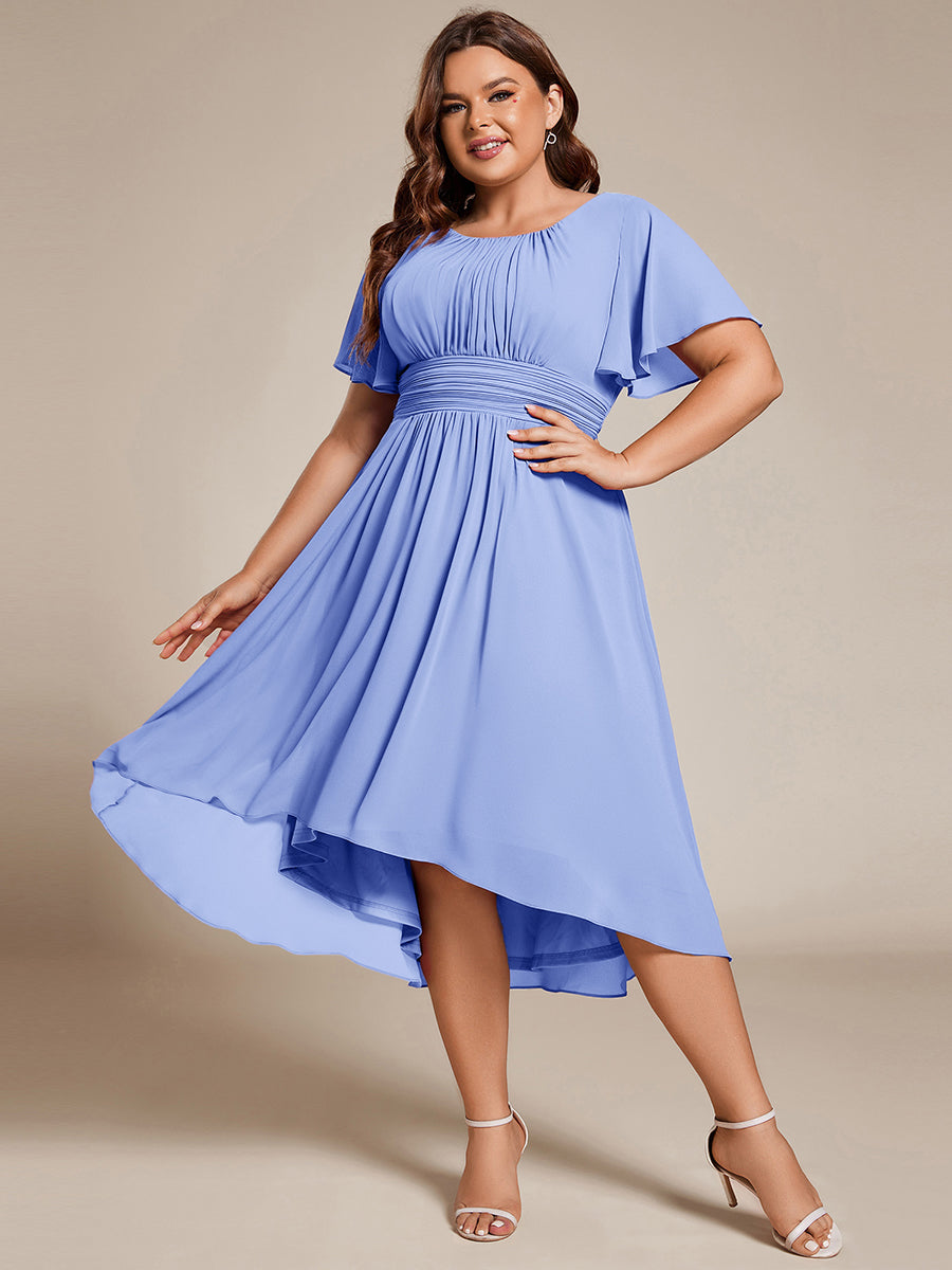 Color=Cornflower Blue | B2B-Exclusive Short Sleeve Ruffle A-Line High-Low Round Neck Wedding Guest Dresses-Cornflower Blue 29