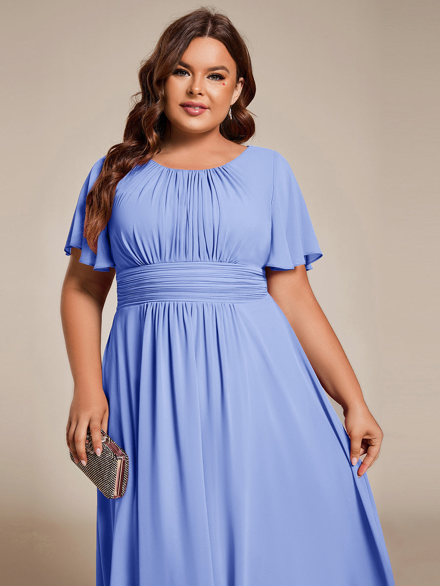 Color=Cornflower Blue | B2B-Exclusive Short Sleeve Ruffle A-Line High-Low Round Neck Wedding Guest Dresses-Cornflower Blue 28
