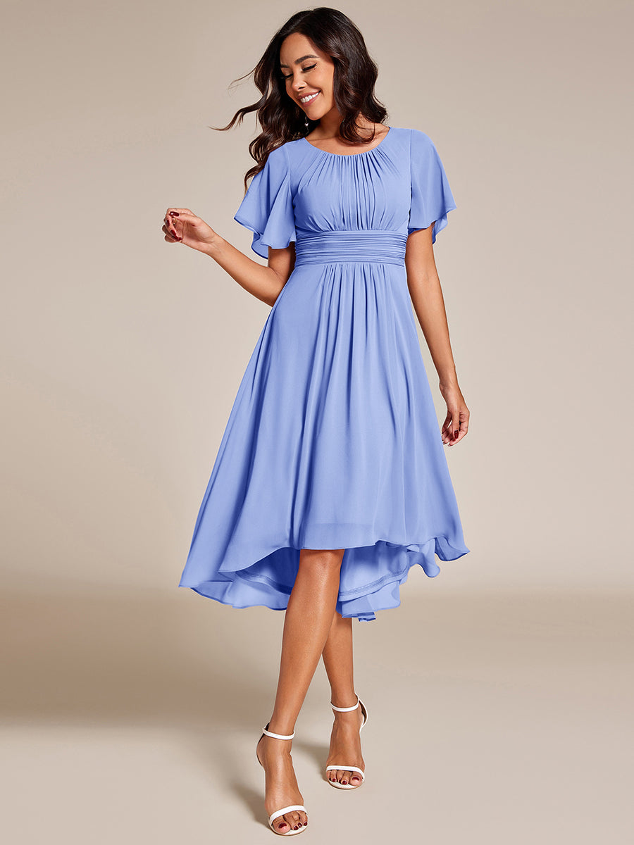 Color=Cornflower Blue | B2B-Exclusive Short Sleeve Ruffle A-Line High-Low Round Neck Wedding Guest Dresses-Cornflower Blue 21