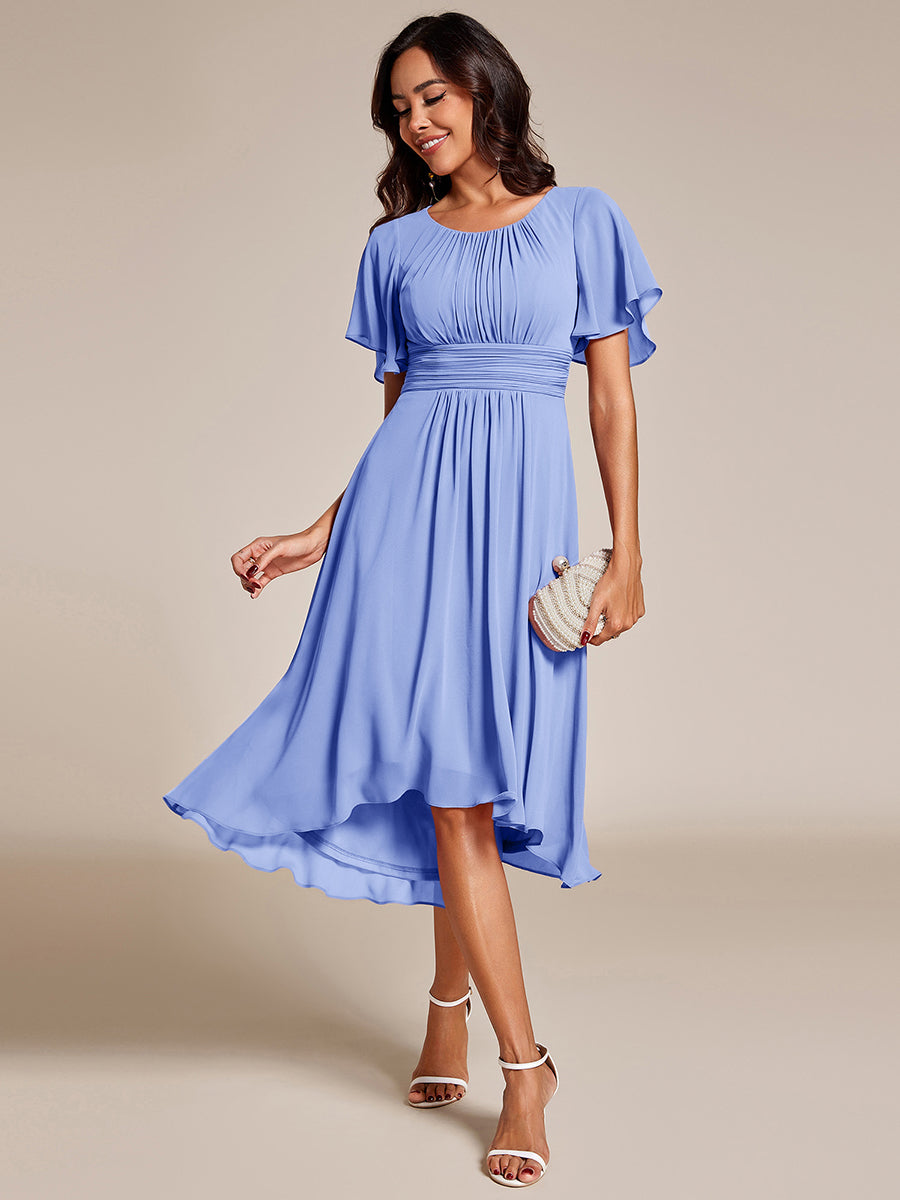 Color=Cornflower Blue | B2B-Exclusive Short Sleeve Ruffle A-Line High-Low Round Neck Wedding Guest Dresses-Cornflower Blue 25