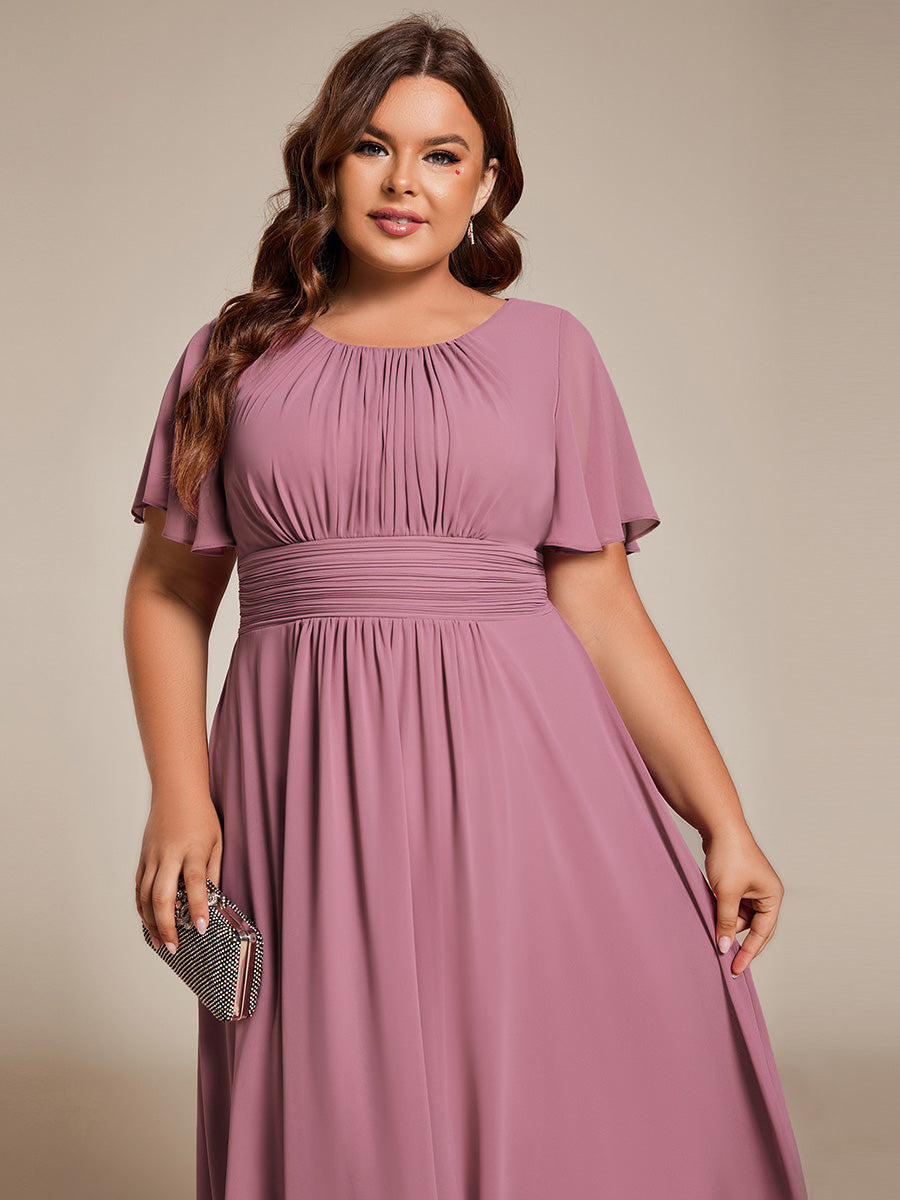 Color=Purple Orchid | B2B-Exclusive Short Sleeve Ruffle A-Line High-Low Round Neck Wedding Guest Dresses-Purple Orchid 48
