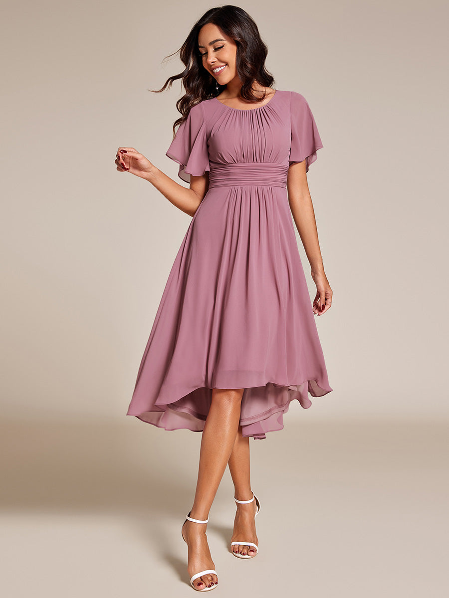 Color=Purple Orchid | B2B-Exclusive Short Sleeve Ruffle A-Line High-Low Round Neck Wedding Guest Dresses-Purple Orchid 41