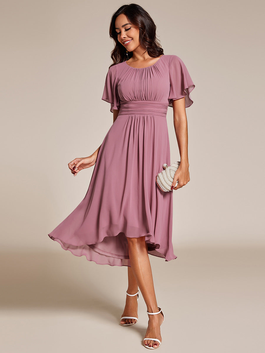 Color=Purple Orchid | B2B-Exclusive Short Sleeve Ruffle A-Line High-Low Round Neck Wedding Guest Dresses-Purple Orchid 45