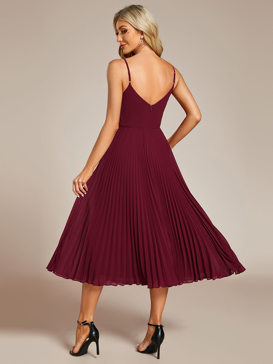 Color=Burgundy | Chiffon Bownot Neck Midi Length Wholesale Wedding Guest Dress-Burgundy 4