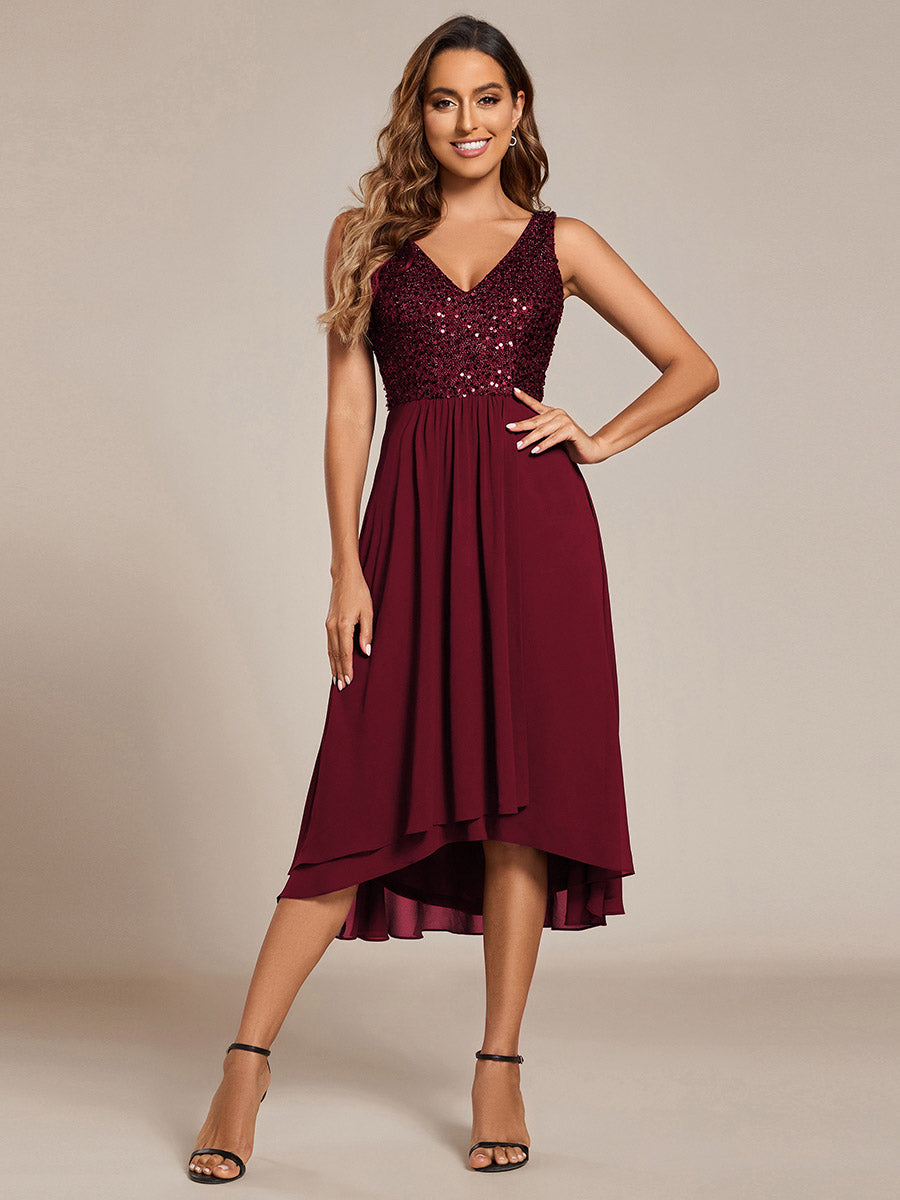 Elegant A-Line Empire Waist Midi Length Chiffon Sequin Dresses Sleevel Elegant A-Line Empire Waist Midi Length Chiffon Sequin Dresses Sleevel