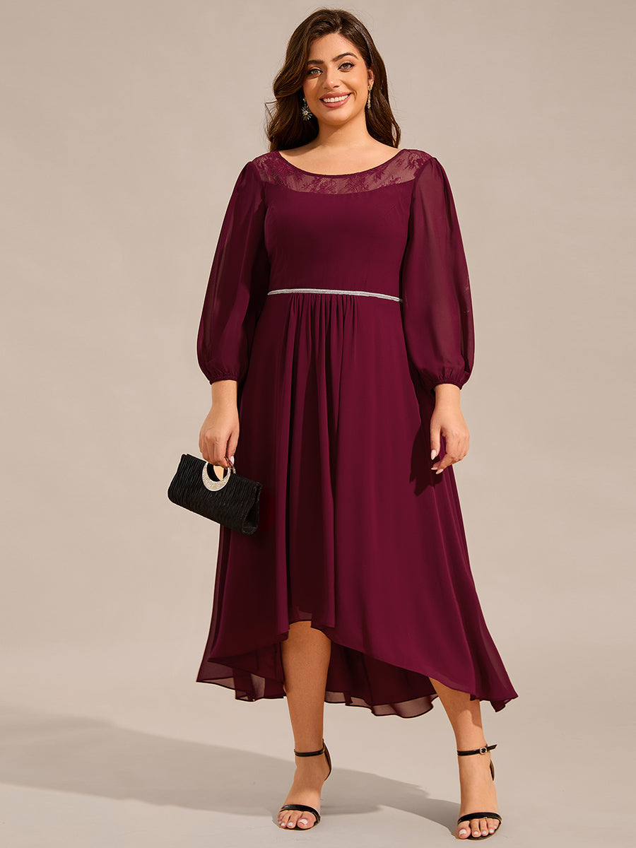 Plus Size Elegant Round Neck Smocking Midi Length Chiffon Wedding Gues Plus Size Elegant Round Neck Smocking Midi Length Chiffon Wedding Gues