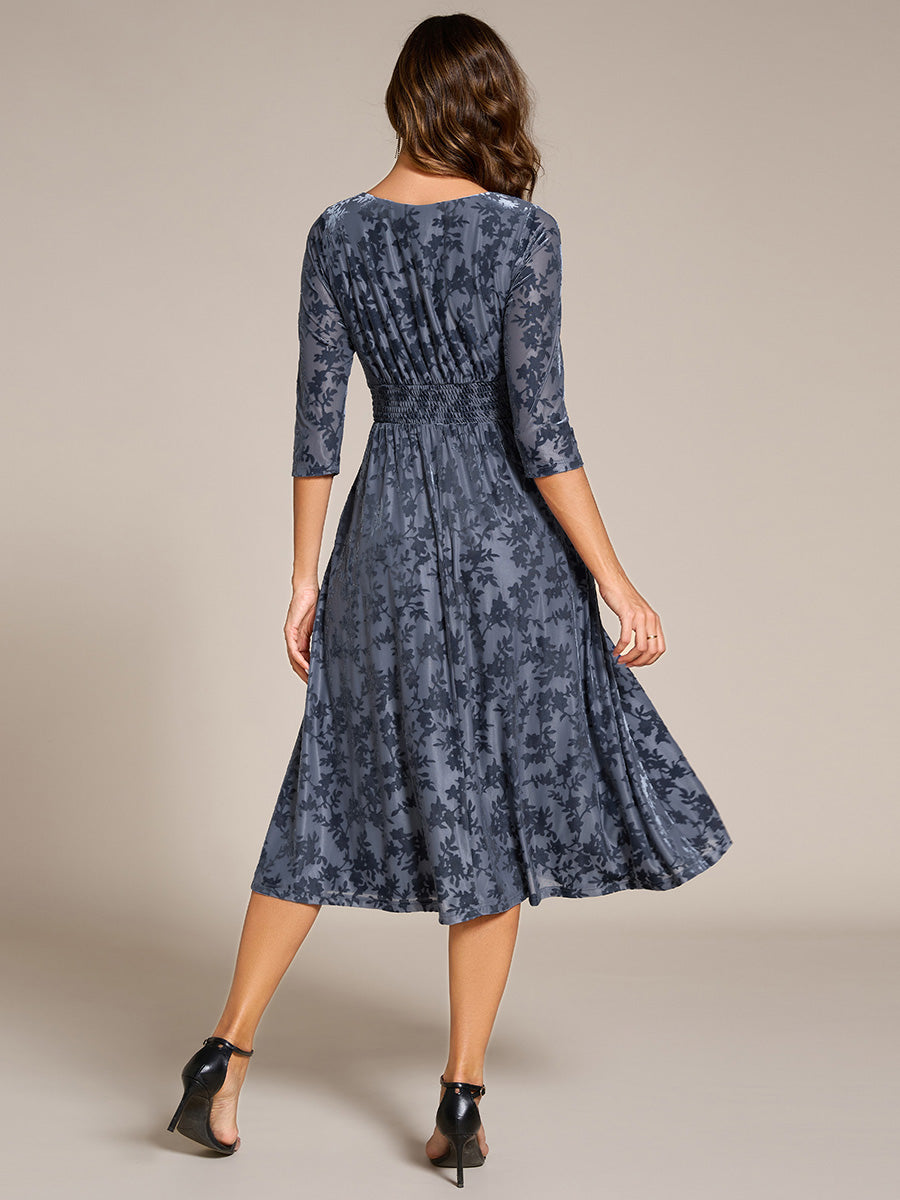 Color=Dusty Blue | Exquisite High Stretch Jacquard Velvet Wedding Guest Dresses with Stretch Elastic Band-Dusty Blue 7