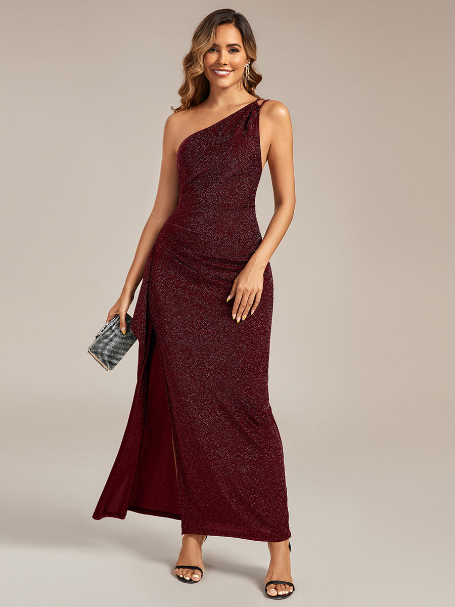 Color=Burgundy | One Stop Shop Sleeveless Asymmetrical High Stretch Maxi Dress with Ruffles | Wedding Guest Dresses-Burgundy 5