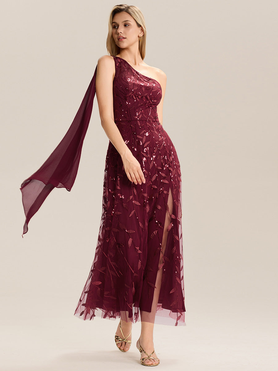 Color=Burgundy | B2B-Exclusive One Shoulder Sleeveless Sequin A-Line Maxi Wedding Guest Dress-Burgundy 5