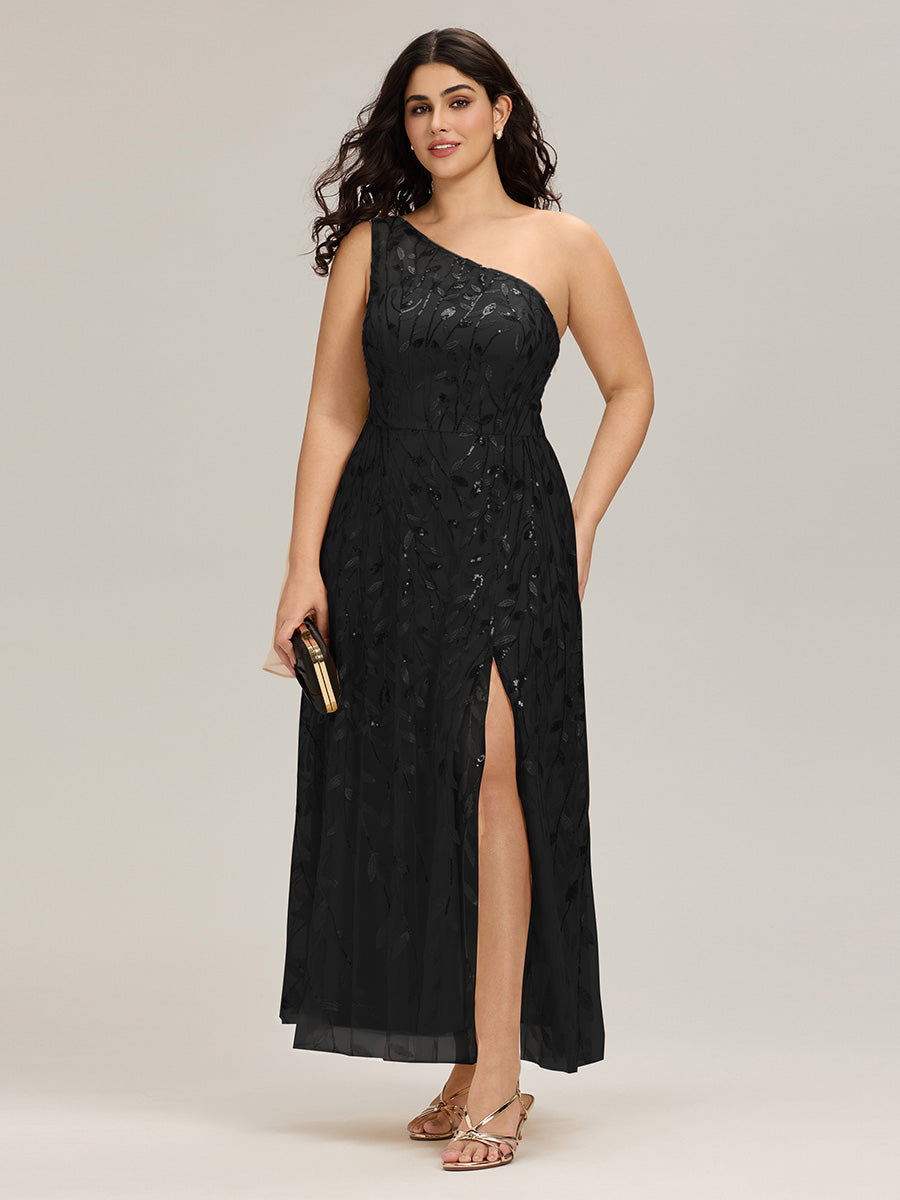 Color=Black | B2B-Exclusive One Shoulder Sleeveless Sequin A-Line Maxi Wedding Guest Dress-Black 11