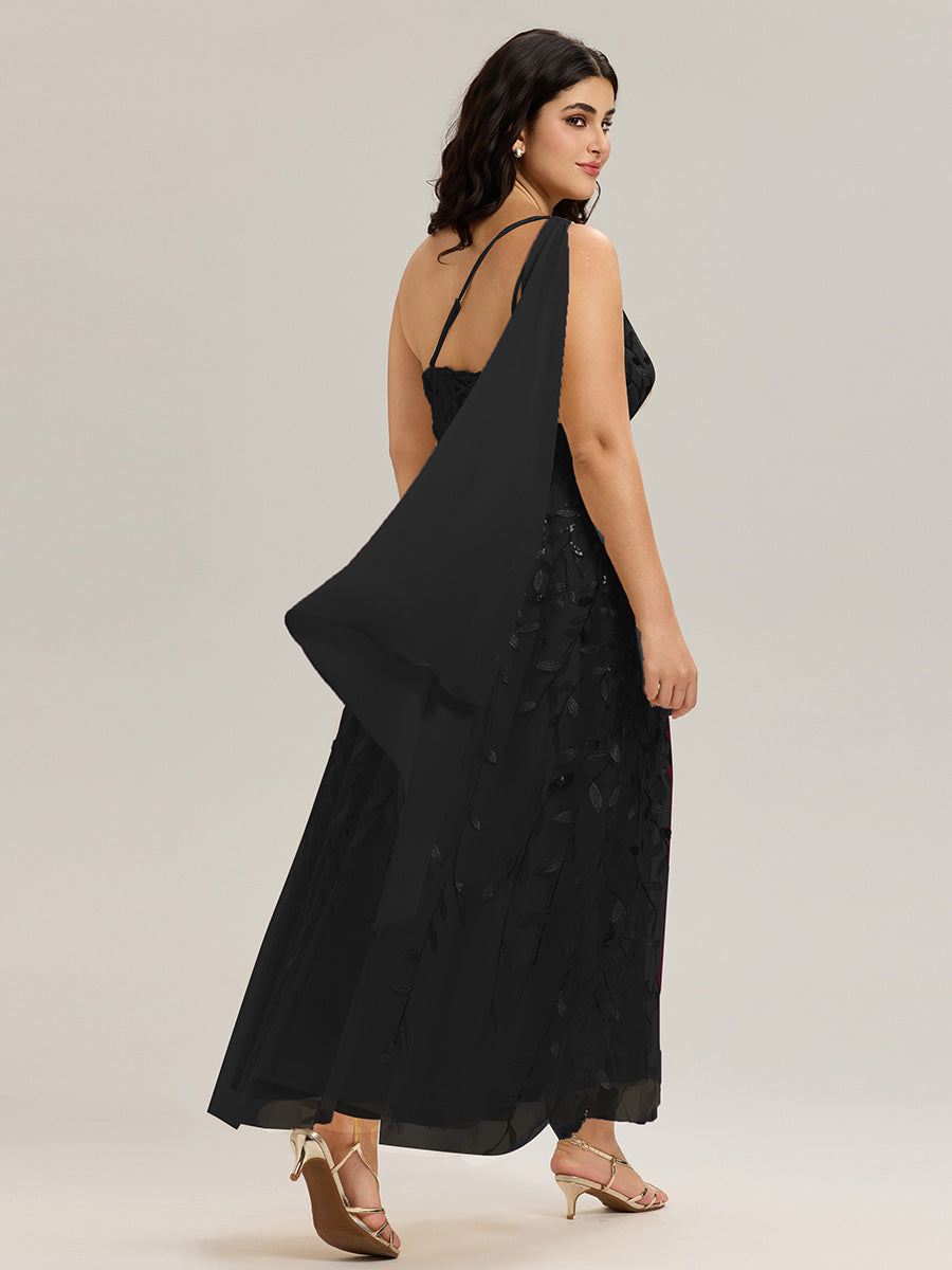 Color=Black | B2B-Exclusive One Shoulder Sleeveless Sequin A-Line Maxi Wedding Guest Dress-Black 12