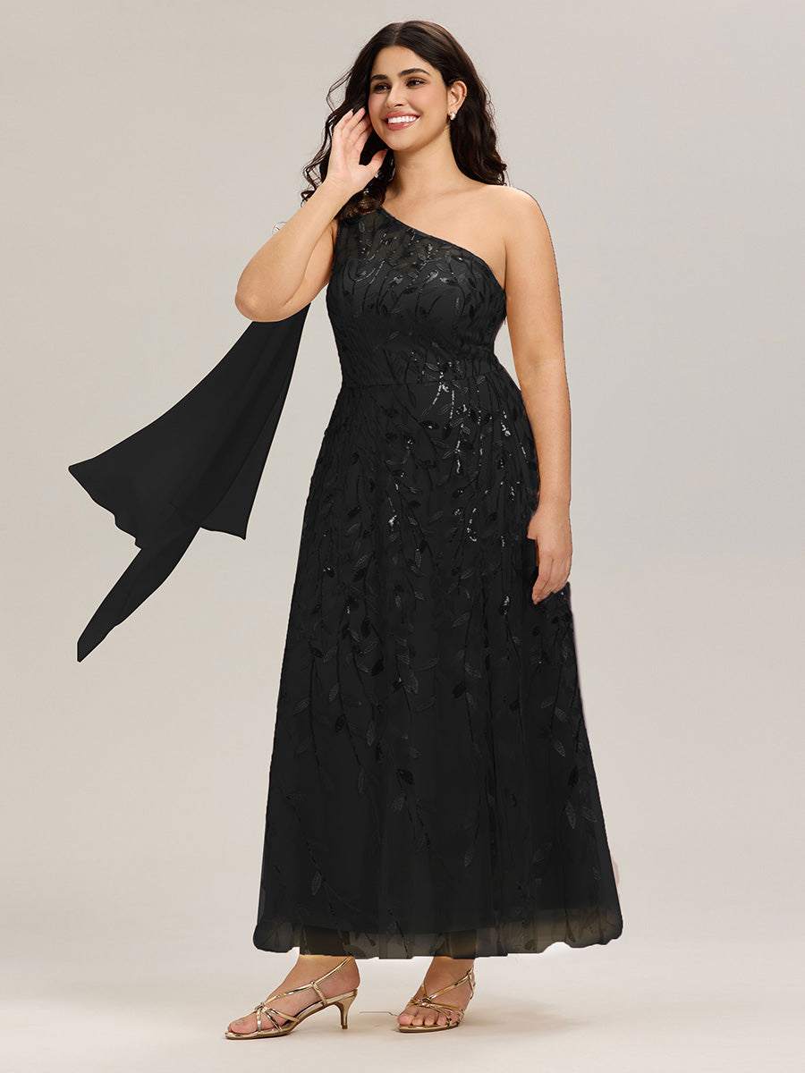 Color=Black | B2B-Exclusive One Shoulder Sleeveless Sequin A-Line Maxi Wedding Guest Dress-Black 13