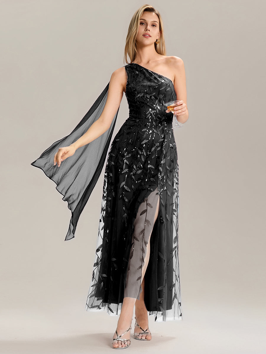 Color=Black | B2B-Exclusive One Shoulder Sleeveless Sequin A-Line Maxi Wedding Guest Dress-Black 10