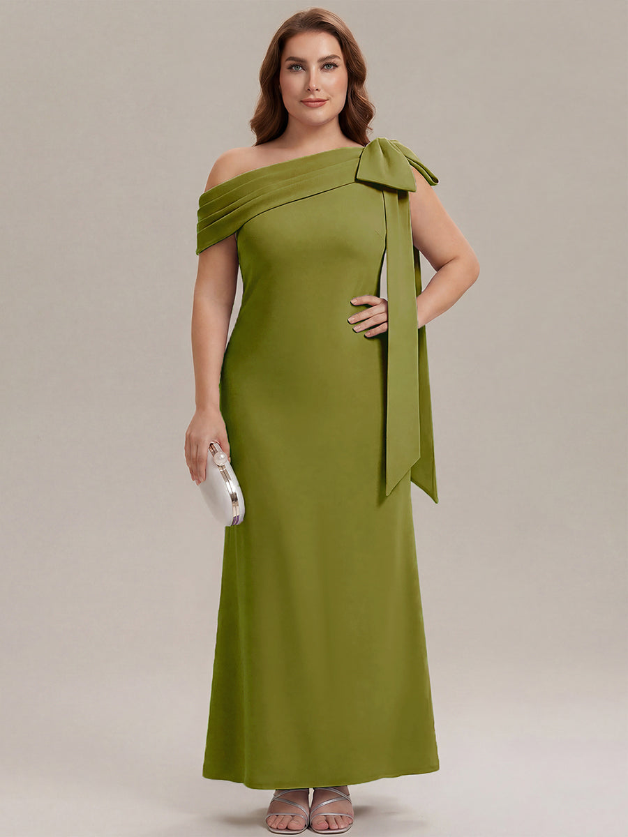 Color=Citron | One Stop Shop Strapless Asymmetrical Sheath High Stretch Floor Length Wedding Guest Dresses-Citron 6