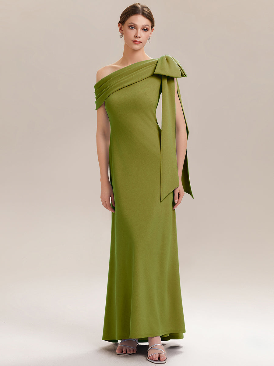 Color=Citron | One Stop Shop Strapless Asymmetrical Sheath High Stretch Floor Length Wedding Guest Dresses-Citron 5