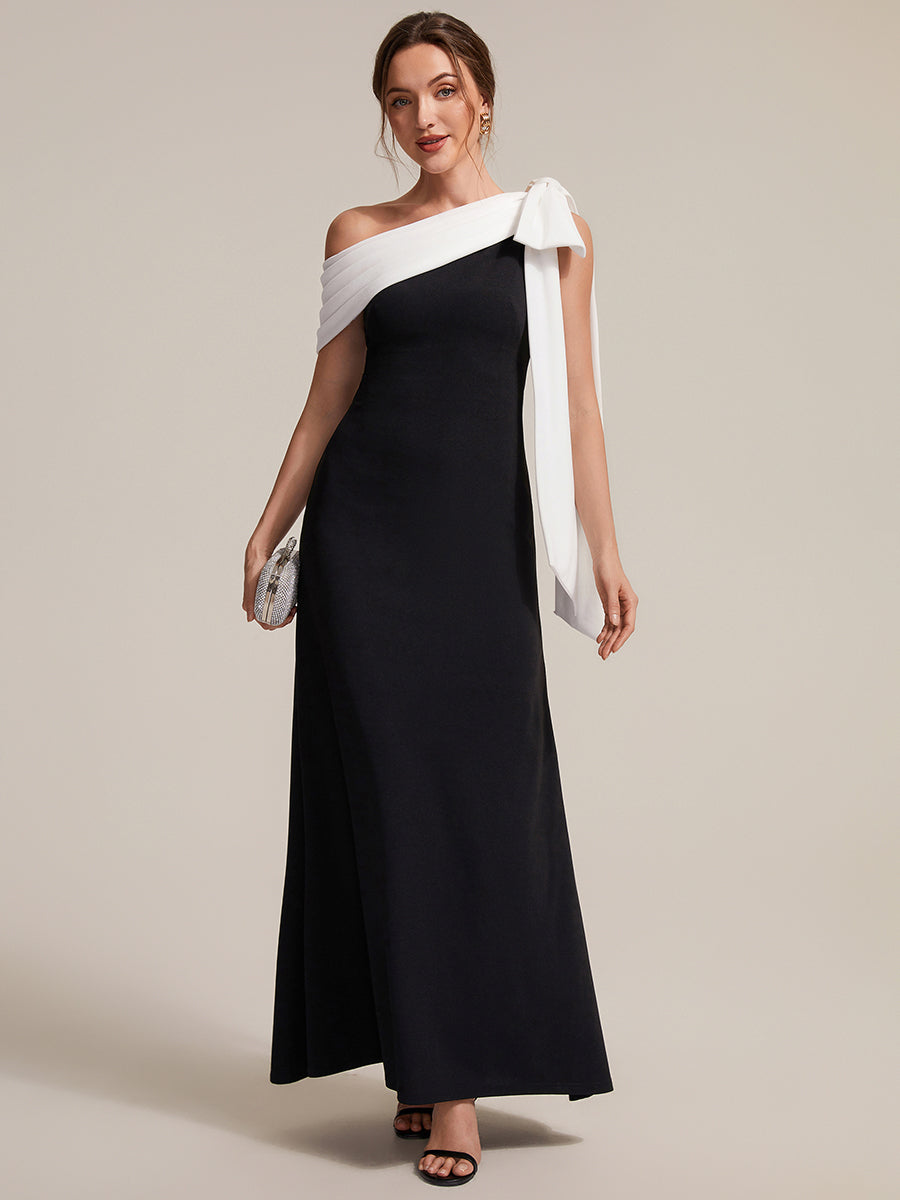 Color=Ivory-Black | B2B-Exclusive Asymmetrical Sleeveless High Stretch Sheath Floor Length Wedding Guest Dress-Ivory-Black 15
