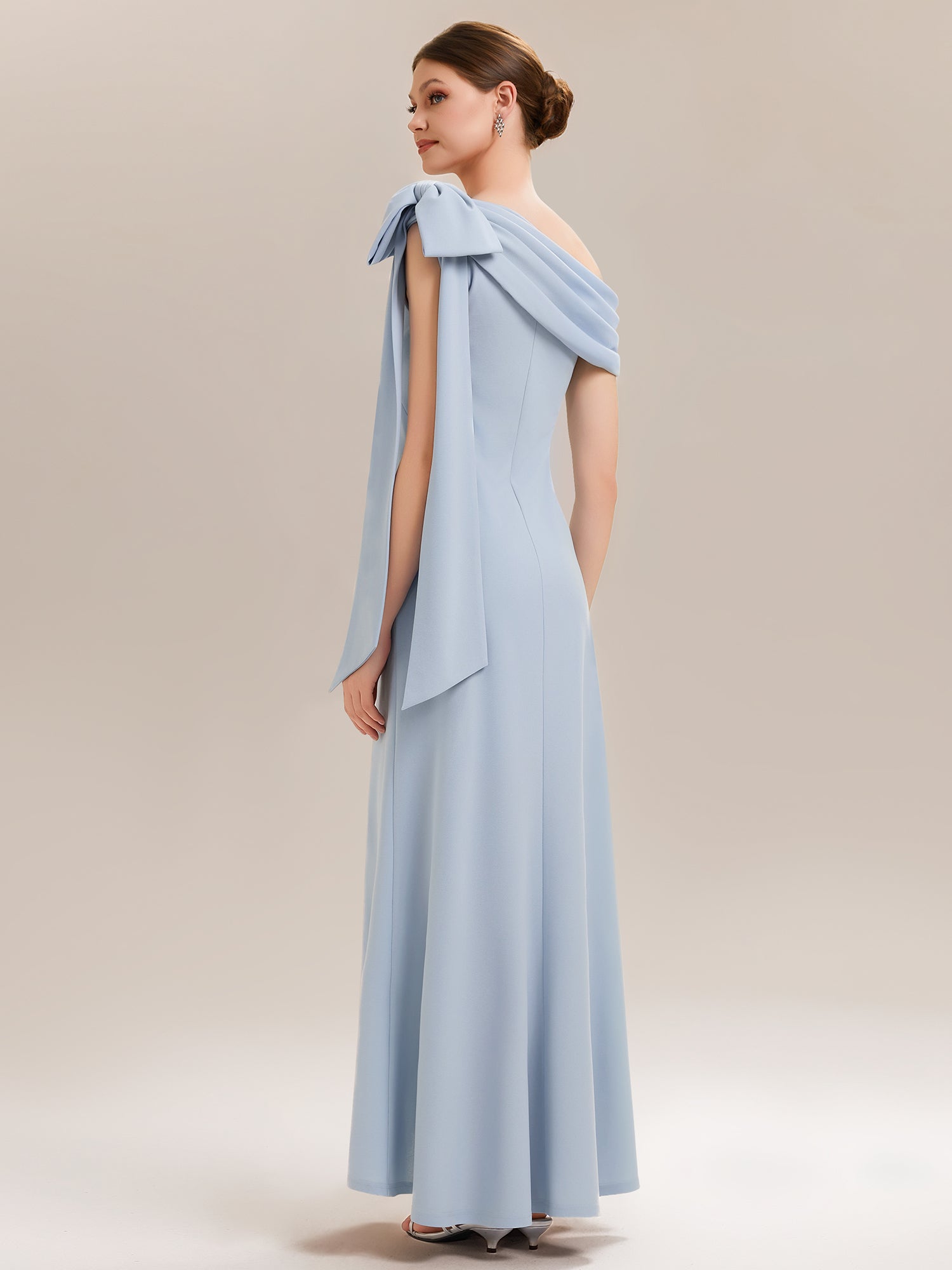 Color=Ice Blue | Bulk Order Strapless Asymmetrical Bowknot Sheath High Stretch Wedding Guest Dresses-Ice Blue 2