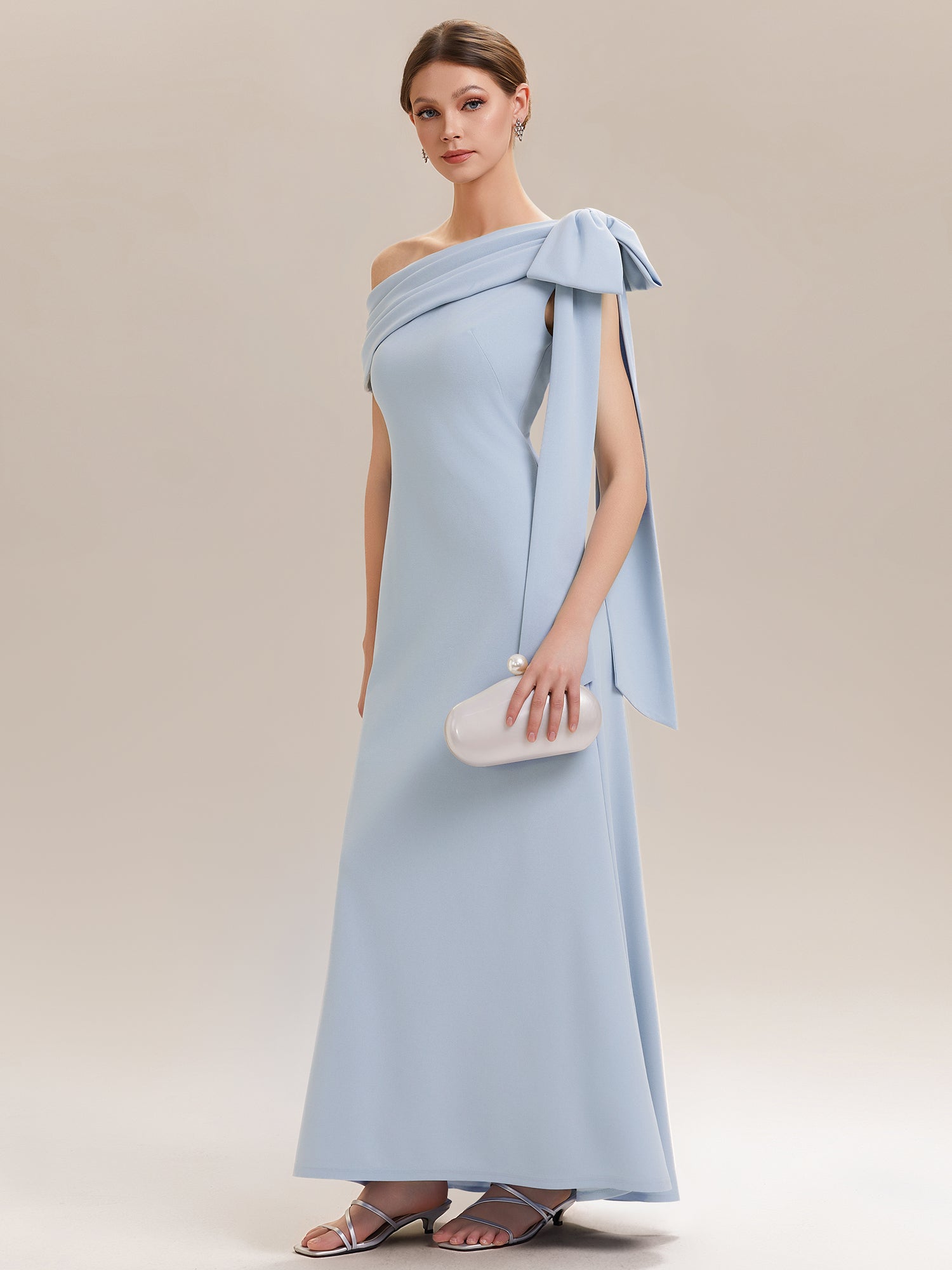 Color=Ice Blue | Bulk Order Strapless Asymmetrical Bowknot Sheath High Stretch Wedding Guest Dresses-Ice Blue 4