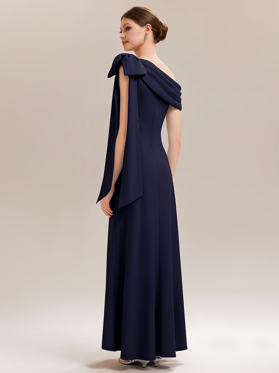 Color=Navy Blue | B2B-Exclusive Asymmetrical Sleeveless High Stretch Sheath Floor Length Wedding Guest Dress-Navy Blue 12