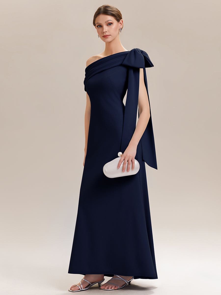 Color=Navy Blue | B2B-Exclusive Asymmetrical Sleeveless High Stretch Sheath Floor Length Wedding Guest Dress-Navy Blue 14