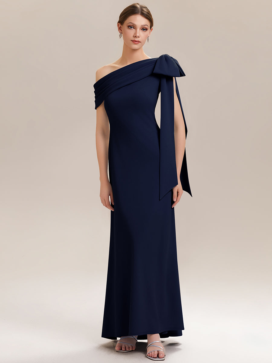 Color=Navy Blue | B2B-Exclusive Asymmetrical Sleeveless High Stretch Sheath Floor Length Wedding Guest Dress-Navy Blue 15
