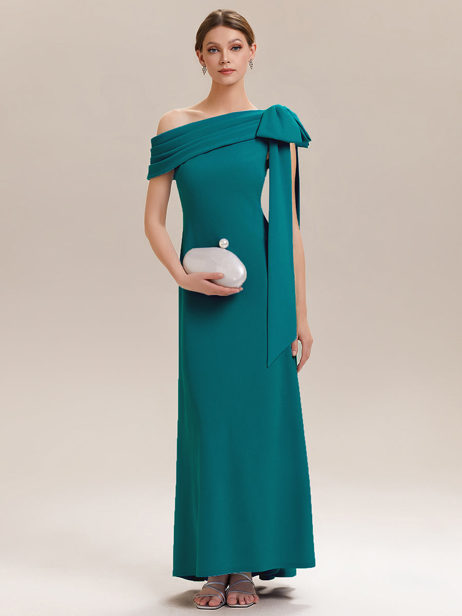 Color=Teal Blue | B2B-Exclusive Asymmetrical Sleeveless High Stretch Sheath Floor Length Wedding Guest Dress-Teal Blue 1