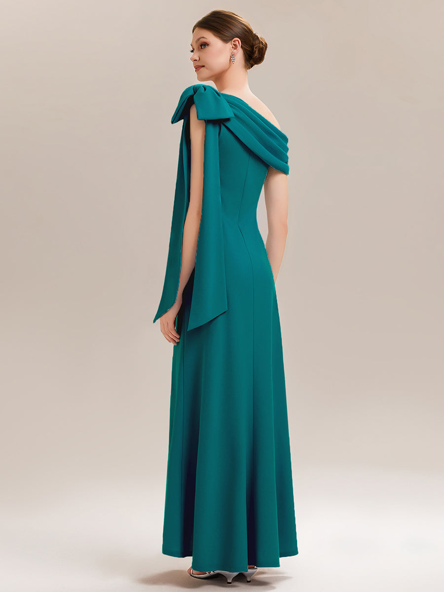 Color=Teal Blue | B2B-Exclusive Asymmetrical Sleeveless High Stretch Sheath Floor Length Wedding Guest Dress-Teal Blue 2