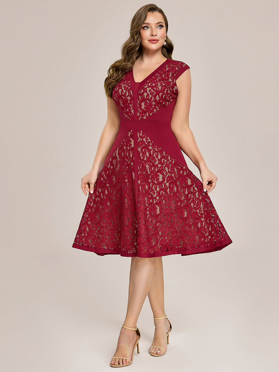 Color=Dark Red | Industrial Use Strapless V-Neck High Stretch A-Line Midi Wedding Guest Dresses-Dark Red 9