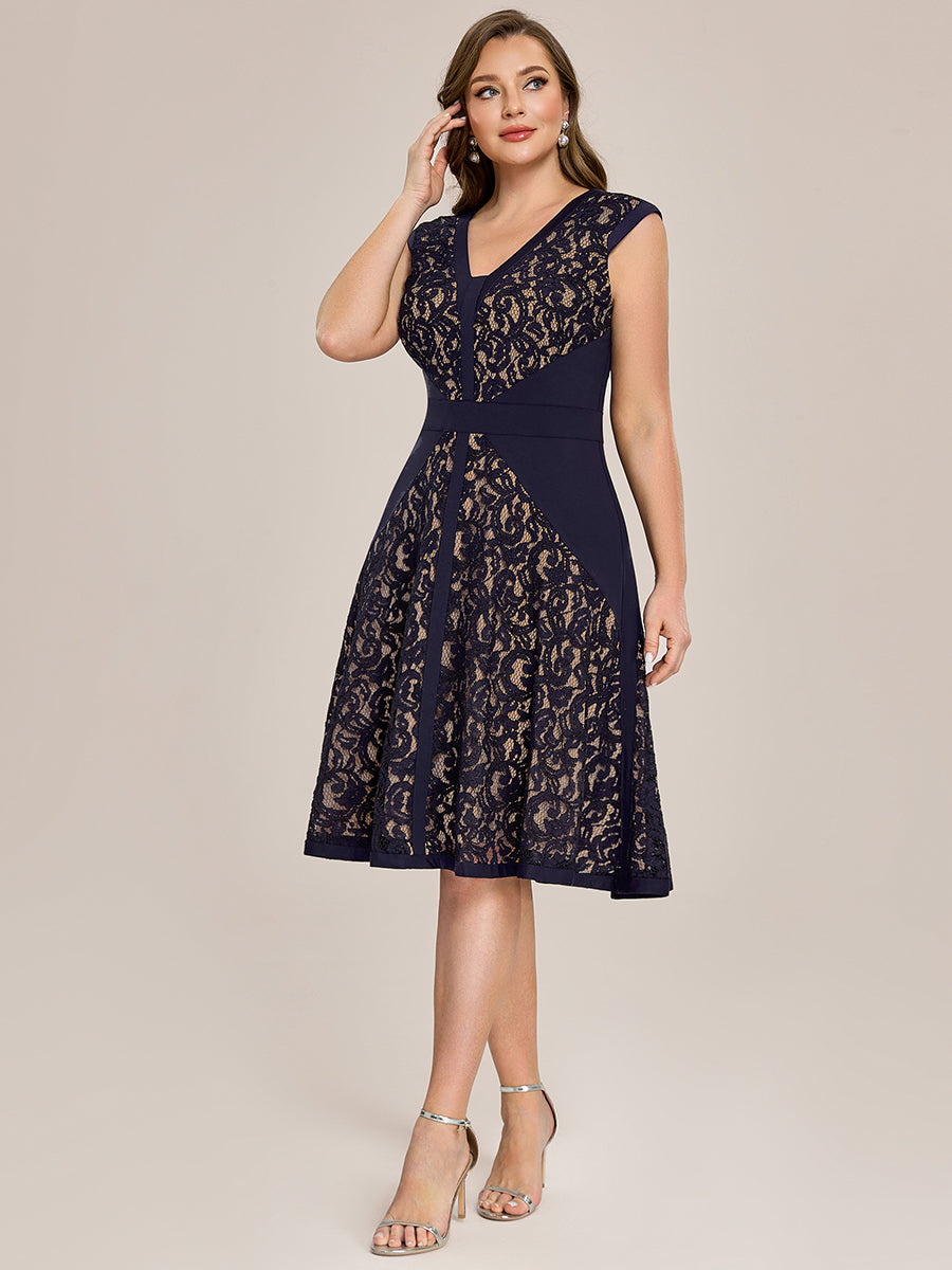 Color=Navy Blue | Industrial Use Strapless V-Neck High Stretch A-Line Midi Wedding Guest Dresses-Navy Blue 19