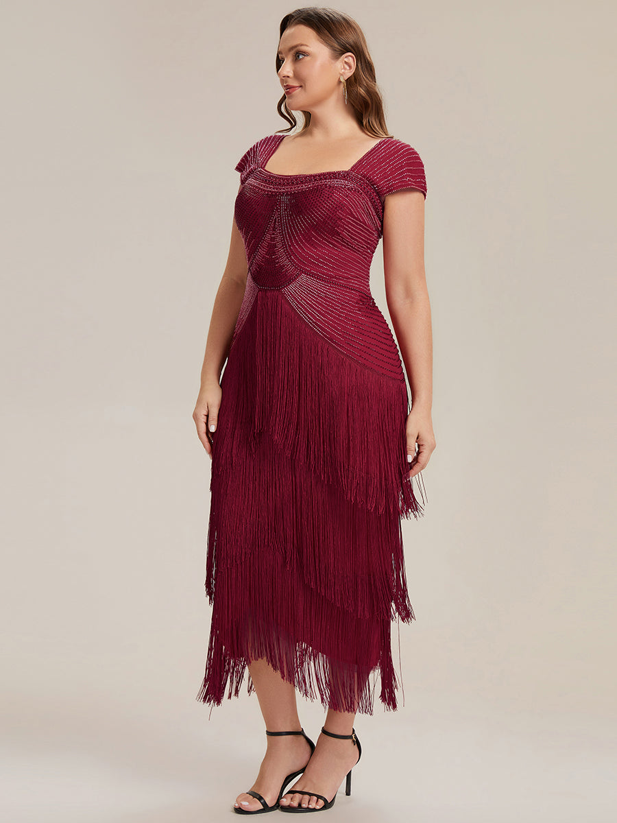 Color=Burgundy | Fast Delivery Sleeveless Square Neck Bodycon Tea Length Beaded Wedding Guest Dresses-Burgundy 10